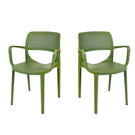 Rainbow Outdoor Mila Set of 2 Stackable Armchair-Green RBO-MILA-GRE-AC-SET2